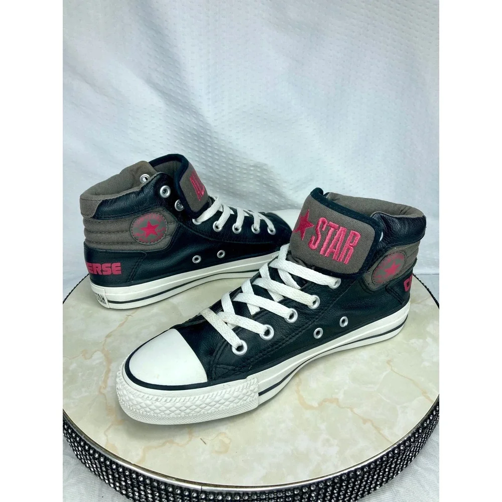 Converse Leather High Top Skater Shoes Kids Sz 5 Black White Streetwear Sneakers